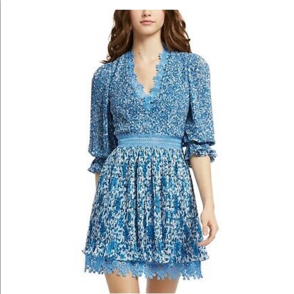 ALICE + OLIVIA Blue Floral Mini Dress - Picture 1 of 9